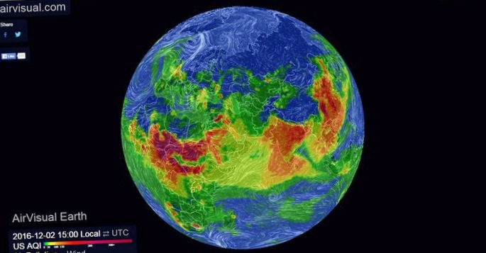 Создана анимированная 3d-карта загрязнения воздуха в реальном времени